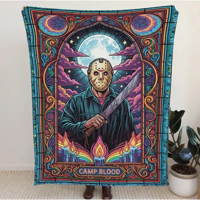 Camp Blood Horror Blanket Jason Inspired Halloween Fleece Blanket