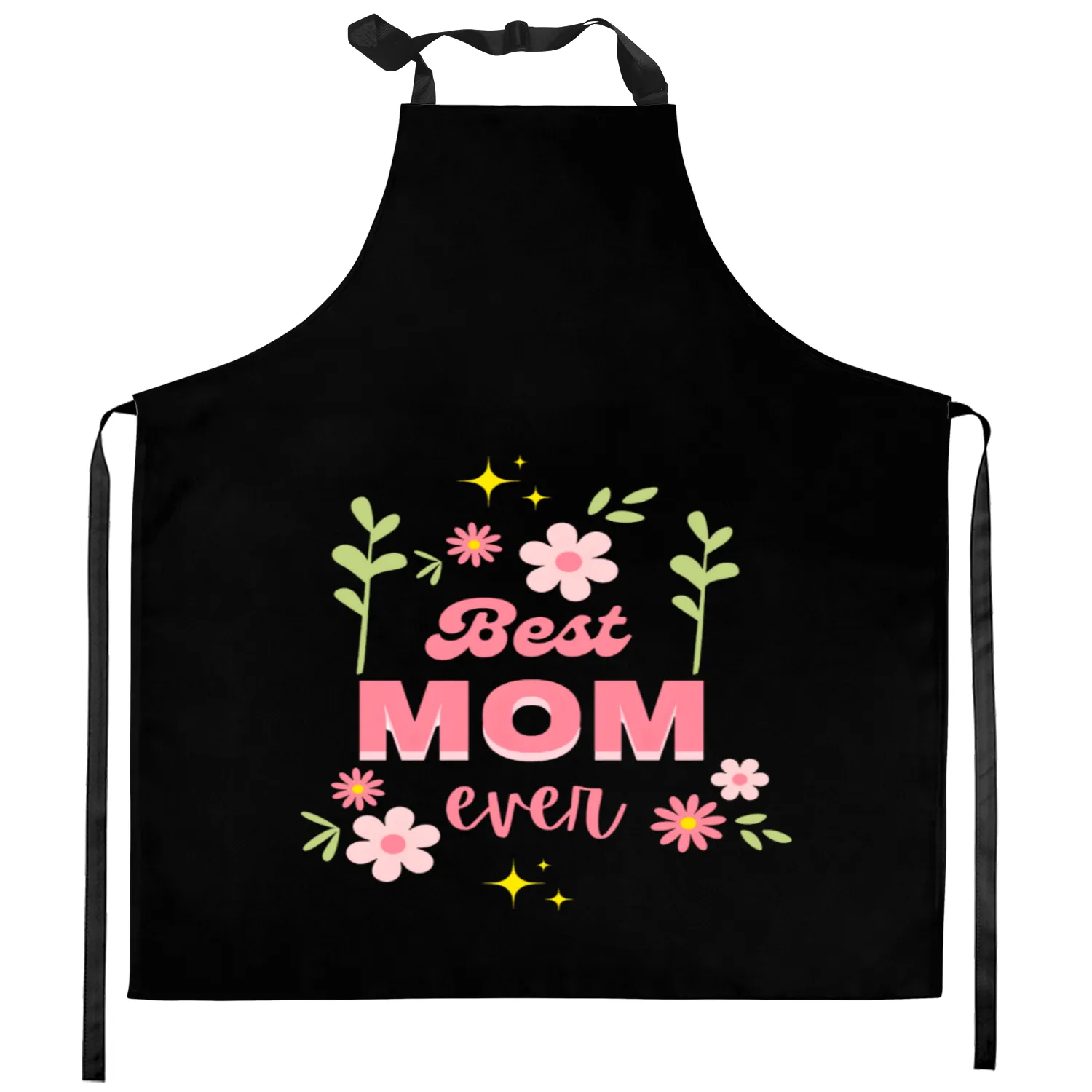 Best Mom Ever Elegant Floral Script Design Kitchen Aprons